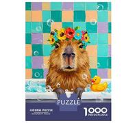 Puzzle Da 1000 Pezzi Per Adolescenti Puzzle Capybara in Bathtub with Flower Crown Puzzle Gioco Pratico Corsa Di Velocità Manuale Offerta Come Regalo Per Tutta La Famiglia 52x38cm/1000pcs