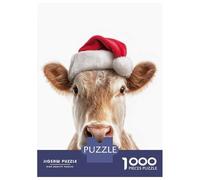 Puzzle Da 1000 Pezzi Per Adolescenti Puzzle Christmas Cow Wearing A Santa Hat Puzzle Giochi Per Famiglie Corsa Di Velocità Manuale Regali Di Compleanno E Unici 52x38cm/1000pcs