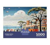 Puzzle Da 1000 Pezzi Per Adolescenti Puzzle City Life Vibrant Urban Scene with People Walking, Bus, And Ocean View Puzzle Per Adolescenti Giochi Rilassanti Decorazione Perfetta Regali Di Compleanno E