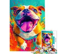 Puzzle da 1000 pezzi per adolescenti puzzle con bulldog felice e schizzi d'arte per adulti giocattolo decorativo da parete migliora la memoria riduce lo stress regalo (dimensioni 38x52cm)