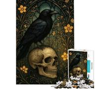 Puzzle da 1000 pezzi per adolescenti puzzle con corvo su teschio in vetro colorato per adulti giocattolo fai da te ideale per passare il tempo durante le vacanze compleanni e altre