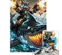 Puzzle da 1000 pezzi per adolescenti puzzle con gatto che cavalca uno squalo per adulti giochi divertenti regali per donne giochi stimolanti (dimensioni 38x26cm)