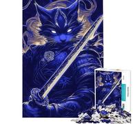 Puzzle da 1000 pezzi per adolescenti puzzle con gatto samurai russo e spada puzzle con animali per adulti giocattolo decorativo da parete migliora la memoria riduce lo stress regalo (50x75cm)