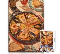 Puzzle da 1000 pezzi per adolescenti, puzzle con paella, frutti di mare e vino, gioco intellettuale ma anche divertente e umoristico, opera d'arte regalo, dimensioni 50x75cm
