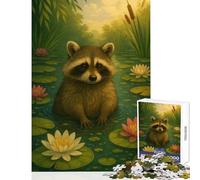 Puzzle da 1000 pezzi per adolescenti puzzle con procione in uno stagno di ninfee giocattolo decorazione da parete regalo divertente gioco rompicapo per migliorare l'amore tra coppie dimensioni 38x26cm
