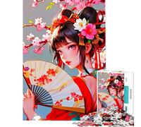 Puzzle da 1000 pezzi per adolescenti puzzle con ragazza anime con ventaglio e fiori puzzle per adulti giochi divertenti decorazione murale che aiuta ad allenare la mente (dimensioni 50x75cm)