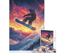 Puzzle da 1000 pezzi per adolescenti puzzle con snowboarder al tramonto giocattoli fai da te regali di Babbo Natale segreto giochi per famiglie con poster abbinato e foglio di quiz (38x52cm)