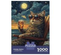 Puzzle Da 1000 Pezzi Per Adolescenti Puzzle Cool Cat Beach Sunset Puzzle Giochi Per Famiglie Corsa Di Velocità Manuale Regali Di Compleanno E Unici 52x38cm/1000pcs