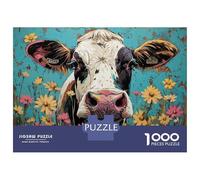 Puzzle Da 1000 Pezzi Per Adolescenti Puzzle Cow Art Print - Floral Cow Wall Decor Puzzle Per Adolescenti Giochi Rilassanti Decorazione Perfetta Regali Di Compleanno E Unici 70x50cm/1000pcs