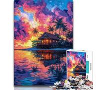 Puzzle da 1000 pezzi per adolescenti, puzzle di una piccola casa al tramonto per adulti, antistress, sfida difficile, regali di Babbo Natale segreto (dimensioni 75x50cm)