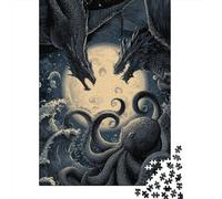 Puzzle Da 1000 Pezzi Per Adolescenti Puzzle Fantasy Dragon Vs. Octopus Art Print Puzzle Giochi Per Famiglie Decorazione Per La Casa Regali Unici Per Compleanno 52x38cm/1000pcs