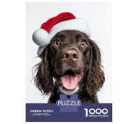Puzzle Da 1000 Pezzi Per Adolescenti Puzzle Field Spaniel Dog with Santa Hat Portrait Puzzle Gioco Pratico Corsa Di Velocità Manuale Offerta Come Regalo Per Tutta La Famiglia 70x50cm/1000pcs
