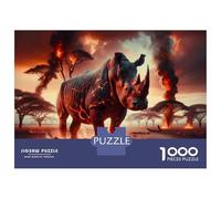 Puzzle Da 1000 Pezzi Per Adolescenti Puzzle Flaming Rhino Wild Fire Artwork Puzzle Per Adulti Giocattolo Decorazione Da Parete Decorazione Da Parete Compleanno 38x26cm/1000pcs