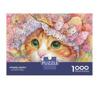 Puzzle Da 1000 Pezzi Per Adolescenti Puzzle Floral Cat Hat with Butterflies Puzzle Giochi Per Famiglie Decorazione Per La Casa Regali Unici Per Compleanno 38x26cm/1000pcs