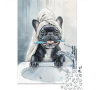 Puzzle Da 1000 Pezzi Per Adolescenti Puzzle French Bulldog Brushing Teeth Puzzle Fai Da Te Giocattoli Per Il Divertimento in Famiglia Per Compleanno, Natale 38x26cm/1000pcs