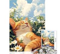 Puzzle da 1000 pezzi per adolescenti Puzzle Gatto che fa un pisolino nel campo di margherite Giocattoli antistress Regali di Babbo Natale segreto Giochi rilassanti Migliorare l'amore tra coppie50x75cm