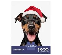 Puzzle Da 1000 Pezzi Per Adolescenti Puzzle German Pinscher Dog with Santa Hat Portrait Puzzle Gioco Pratico Corsa Di Velocità Manuale Offerta Come Regalo Per Tutta La Famiglia 70x50cm/1000pcs