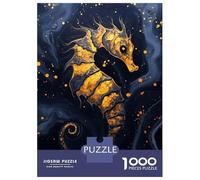 Puzzle Da 1000 Pezzi Per Adolescenti Puzzle Golden Seahorse on Dark Blue Background Puzzle Per Adulti Giochi Rilassanti Taglio Di Precisione Difficile E Impegnativo 52x38cm/1000pcs