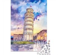 Puzzle Da 1000 Pezzi Per Adolescenti Puzzle Leaning Tower of Pisa Watercolor-3 Puzzle Fai Da Te Giocattoli Per Il Divertimento in Famiglia Per Compleanno, Natale 70x50cm/1000pcs