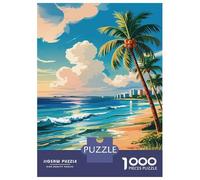 Puzzle Da 1000 Pezzi Per Adolescenti Puzzle Miami Tropical Beach with Palm Trees And City Skyline Puzzle Per Adulti Gioco Per Famiglie Regali Per Donne Difficile E Stimolante 38x26cm/1000pcs