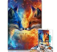 Puzzle da 1000 pezzi per adolescenti, puzzle per adolescenti con la volpe di ghiaccio e di fuoco, gioco stimolante, ideale come regalo per tutta la famiglia (dimensioni 38x26cm)