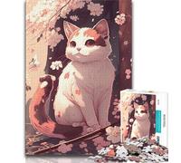 Puzzle da 1000 pezzi per adolescenti, puzzle per adulti con gatto in fiore di ciliegio, antistress, per ammazzare il tempo, lista dei desideri con Babbo Natale (dimensioni 75x50cm)