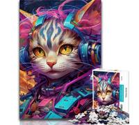 Puzzle da 1000 pezzi per adolescenti, puzzle per adulti Techno Cat, gioco a quiz, decorazione da parete, regali unici per compleanno e Natale (dimensioni 38x26cm)