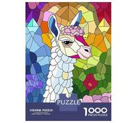 Puzzle Da 1000 Pezzi Per Adolescenti Puzzle Stained Glass Llama with Flowers Puzzle Per Adulti Gioco Pratico Ma Divertente E Umoristico Interazione Genitore-figlio 52x38cm/1000pcs