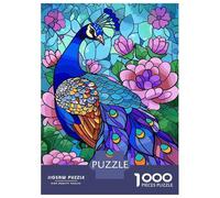 Puzzle Da 1000 Pezzi Per Adolescenti Puzzle Stained Glass Peacock with Flowers Per Adolescenti Puzzle Gioco Pratico Decorazione Murale Compleanno E Regali 70x50cm/1000pcs