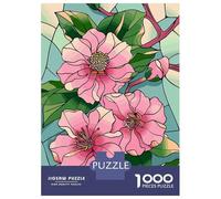 Puzzle Da 1000 Pezzi Per Adolescenti Puzzle Stained Glass Pink Flowers And Leaves Puzzle Per Adulti Giocattolo Decorazione Da Parete Antistress Compleanno E Regali 38x26cm/1000pcs