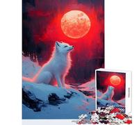 Puzzle da 1000 pezzi per adolescenti Puzzle Volpe bianca sotto la luna rossa Giocattolo educativo Regalo di compleanno Gioco rompicapo Aiuta il cervello Esercizio dimensioni 50x75cm