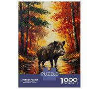 Puzzle Da 1000 Pezzi Per Adolescenti Puzzle Wild Boar in Autumn Forest Painting Puzzle Gioco Pratico Corsa Di Velocità Manuale Offerta Come Regalo Per Tutta La Famiglia 38x26cm/1000pcs