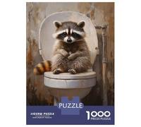 Puzzle Da 1000 Pezzi Per Adolescenti Raccoon on Toilet Seat Puzzle Per Adulti Gioco Rompicapo Assemblaggio Di Modelli Regali Di Compleanno E Unici 70x50cm/1000pcs