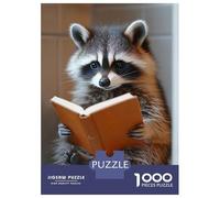Puzzle Da 1000 Pezzi Per Adolescenti Raccoon Reading A Book on Toilet Puzzle Per Adolescenti Giochi Rilassanti Corsa Di Velocità Manuale Aiuta Ad Allenare Il Cervello 70x50cm/1000pcs