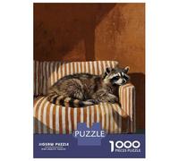 Puzzle Da 1000 Pezzi Per Adolescenti Raccoon Resting on Striped Couch Puzzle Per Adolescenti Gioco Pratico Migliora La Memoria Regali Per Amici E Familiari 70x50cm/1000pcs
