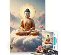 Puzzle da 1000 pezzi per adolescenti,raffigurante Buddha in meditazione,nuvole e figure stilizzate Gioco cognitivo divertente,ideale per il tempo libero,perfetto per Natale e per la casa (38x52cm)