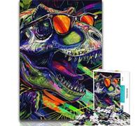 Puzzle da 1000 pezzi per adolescenti raffigurante il Tirannosauro Rex con gli occhiali, giocattolo educativo ideale come regalo per tutta la famiglia, 50x75cm