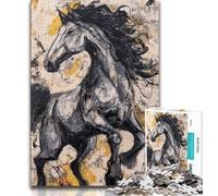 Puzzle da 1000 pezzi per adolescenti raffigurante un cavallo nero e dorato, antistress, sfida difficile, per migliorare l'amore tra coppie, 38x26cm