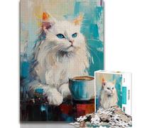 Puzzle da 1000 pezzi per adolescenti raffigurante un gatto che beve caffè, giocattolo educativo intellettuale decomprimente, regalo di Babbo Natale segreto (75x50cm)