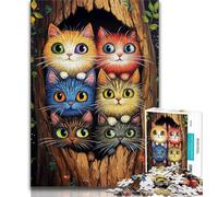 Puzzle da 1000 pezzi per adolescenti raffigurante un gatto nella buca di un albero, difficile da completare ma divertente e umoristico, regalo di compleanno, regali, decorazione da parete 38x26cm