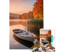 Puzzle da 1000 pezzi per adolescenti raffigurante un lago autunnale con una barca all'alba Difficile e stimolante ideale per la decorazione della casa e come rompicapo Adatto a persone dai 14 anni