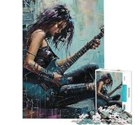 Puzzle da 1000 pezzi per adolescenti raffigurante una chitarrista donna che dipinge un quadro un gioco fai-da-te una decorazione da parete compleanno e Natale (dimensioni 38x52cm)