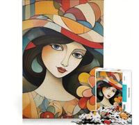 Puzzle da 1000 pezzi per adolescenti, raffigurante una donna astratta con cappello e fiore, gioco pratico, sfida impegnativa, collezione d'artista, opera d'arte 50x75cm