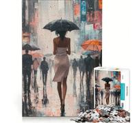 Puzzle da 1000 pezzi per adolescenti raffigurante una donna che cammina sotto la pioggia Giocattolo educativo per divertimento in famiglia adatto come decorazione da scrivania 38x26cm