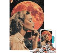Puzzle da 1000 pezzi per adolescenti raffigurante una donna che guarda la luna rossa Giocattolo per ragazzi puzzle da parete ideale per creare ricordi e come regalo per amici e familiari (50x75cm)