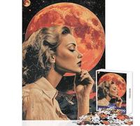 Puzzle da 1000 pezzi per adolescenti raffigurante una donna che guarda la luna rossa ideale per giochi rilassanti decorazioni per la casa giocattoli per la casa e interazione genitore-figlio (50x75cm)