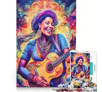 Puzzle da 1000 pezzi per adolescenti raffigurante una donna che suona la chitarra con un'atmosfera psichedelica e rilassante stimolante per il cuore ideale per compleanni e occasioni