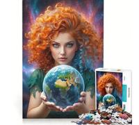 Puzzle da 1000 pezzi per adolescenti raffigurante una donna che tiene in mano la Terra un gioco pratico un'attività di assemblaggio con un disegno compleanno e Natale 38x26cm