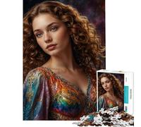 Puzzle da 1000 pezzi per adolescenti raffigurante una donna con capelli ricci e vestito colorato Divertimento a casa ideale per tutta la famiglia Giochi adatti a partire dai 14 anni (50x75cm)