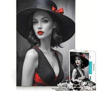 Puzzle da 1000 pezzi per adolescenti raffigurante una donna con cappello nero e vestito rosso ideale per giochi in famiglia attività divertenti da fare a casa collezione d'artista belle arti 38x52cm